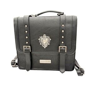 Killstar Sacred Heart Black Faux Leather Gothic Satchel Backpack Studded Silver